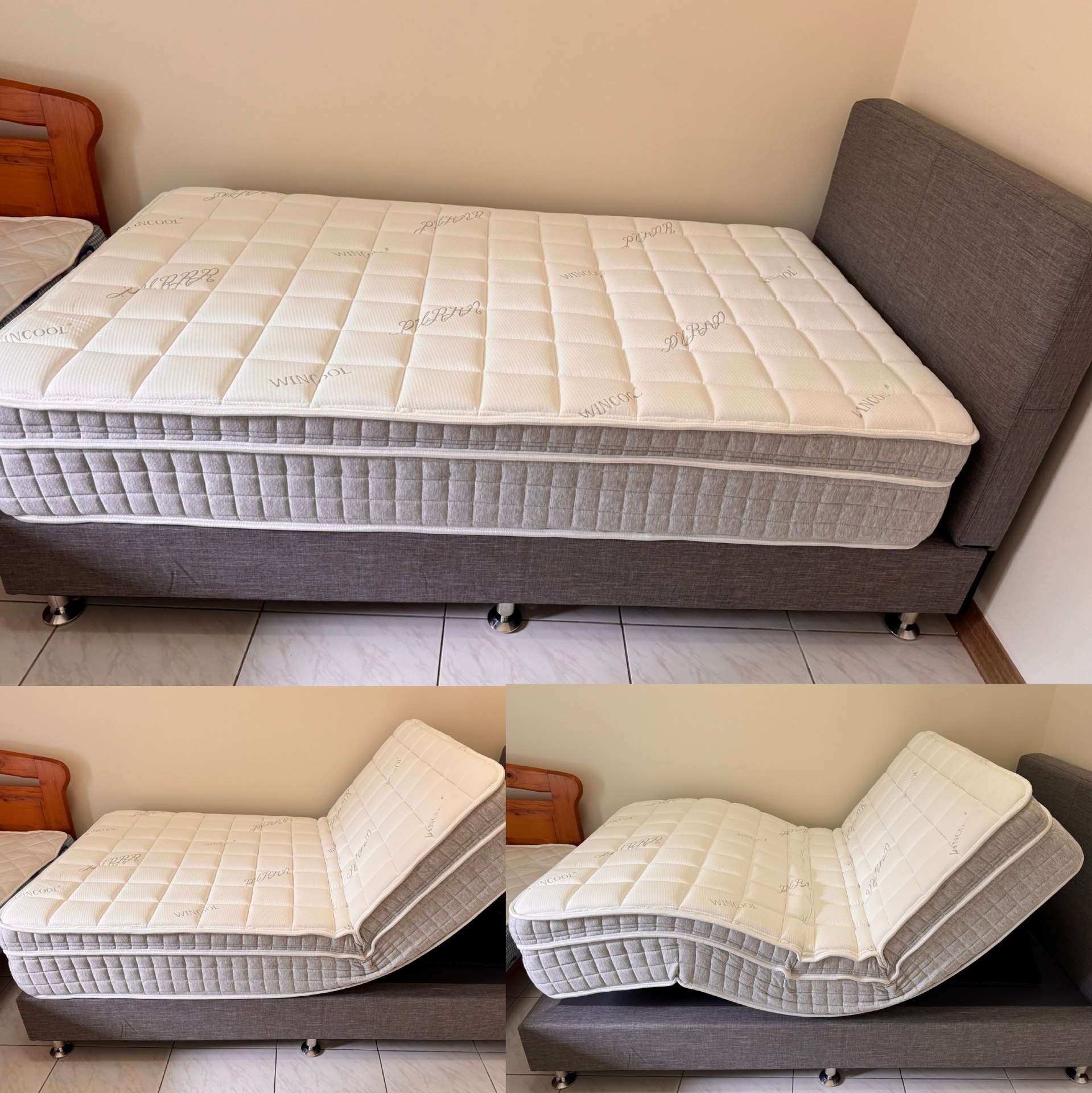 台中市西屯區/林OO/冰纖電動床墊3.5尺/傢式床頭組3.5尺棕色30CM